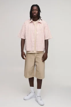 Chemise Oversize Coupe Boxy À Manches Courtes Imprimé Micro-carreaux Styliste
