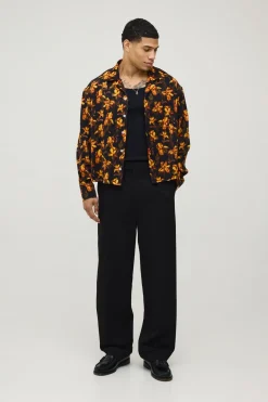 Chemise Oversize À Coupe Boxy Manches Longues Imprimé Floral Estompé