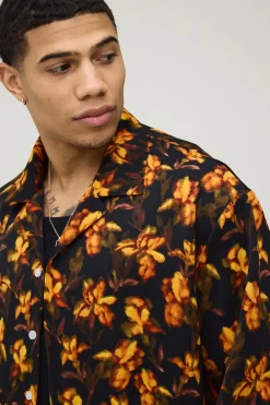 Chemise Oversize À Coupe Boxy Manches Longues Imprimé Floral Estompé