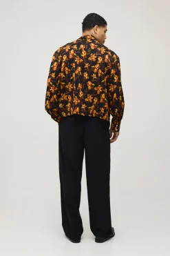 Chemise Oversize À Coupe Boxy Manches Longues Imprimé Floral Estompé