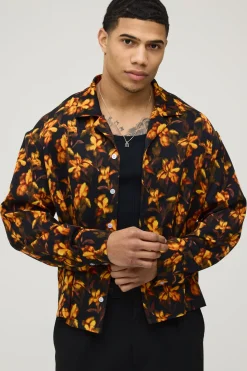 Chemise Oversize À Coupe Boxy Manches Longues Imprimé Floral Estompé