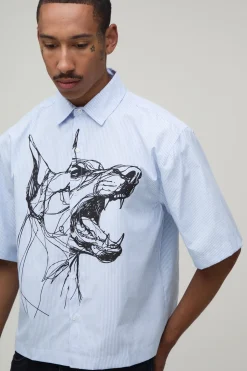 boohooMAN Chemise Oversize Coupe Carrée À Manches Courtes Imprimé Rayures<Homme Chemises