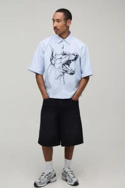 boohooMAN Chemise Oversize Coupe Carrée À Manches Courtes Imprimé Rayures<Homme Chemises