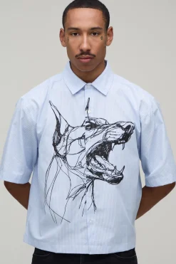 boohooMAN Chemise Oversize Coupe Carrée À Manches Courtes Imprimé Rayures<Homme Chemises