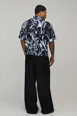 boohooMAN Chemise Oversize Coupe Carrée Imprimé Abstrait Effet Fondu<Homme Chemises Grande Taille|Chemises