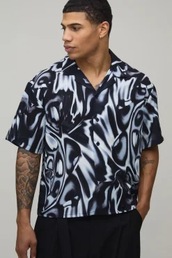 boohooMAN Chemise Oversize Coupe Carrée Imprimé Abstrait Effet Fondu<Homme Chemises Grande Taille|Chemises
