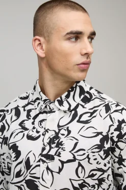 Chemise Oversize Coupe Droite Manches Longues à Motif Abstrait