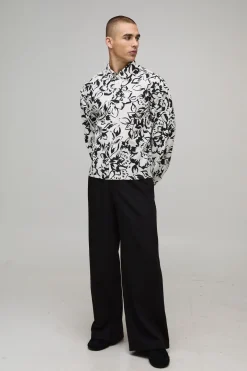 Chemise Oversize Coupe Droite Manches Longues à Motif Abstrait