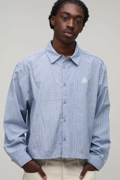 Chemise Oversize Courte À Carreaux Micro Manches Longues