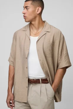 Chemise oversize à demi-manches en viscose froissée