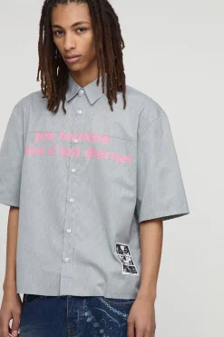 boohooMAN Chemise oversize à demi-manches avec imprimé micro-carreaux<Homme Chemises