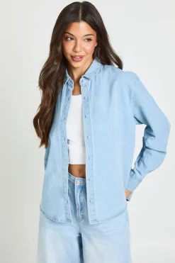Chemise Oversize En Chambray À Manches Ballon