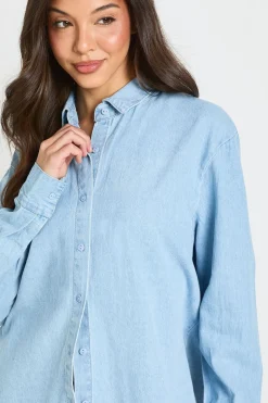 Chemise Oversize En Chambray À Manches Ballon