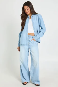 Chemise Oversize En Chambray À Manches Ballon