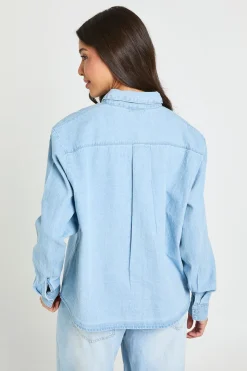 Chemise Oversize En Chambray À Manches Ballon