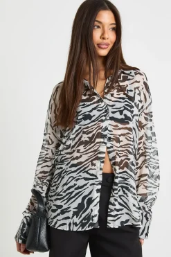 Chemise oversize en chiffon transparent à motif zébré