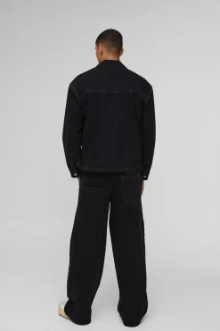 boohooMAN Chemise oversize en jean à poches charpentières<Homme Denim|Denim