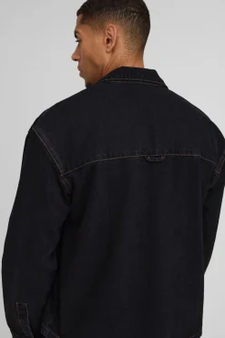 boohooMAN Chemise oversize en jean à poches charpentières<Homme Denim|Denim