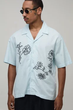 boohooMAN Chemise Oversize En Mélange De Lin À Motif Floral Esquissé<Femme Ensembles|Tops