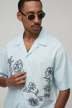 boohooMAN Chemise Oversize En Mélange De Lin À Motif Floral Esquissé<Femme Ensembles|Tops