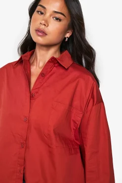 boohoo Chemise oversize en popeline de coton<Femme Tops D’Automne|Tops