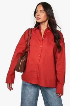 boohoo Chemise oversize en popeline de coton<Femme Tops D’Automne|Tops
