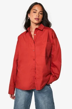 boohoo Chemise oversize en popeline de coton<Femme Tops D’Automne|Tops