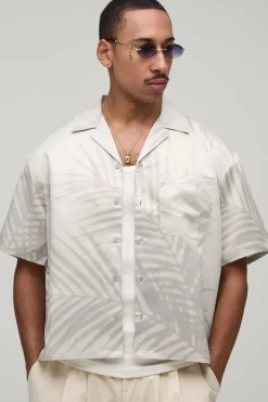 Chemise Oversize En Satin À Manches Courtes Imprimé Palmiers Ton Sur Ton