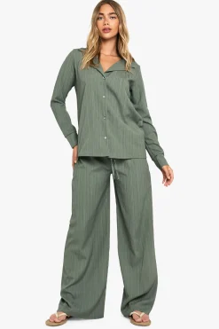 boohoo Chemise oversize froissée & pantalon coordonné<Femme Ensembles