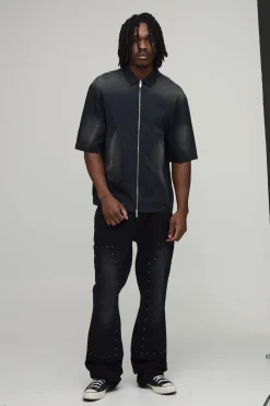 Chemise Oversize Homme En Sergé Lavé À Motifs Ornementaux