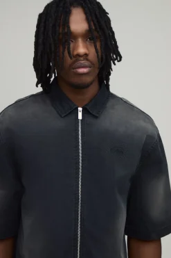 Chemise Oversize Homme En Sergé Lavé À Motifs Ornementaux