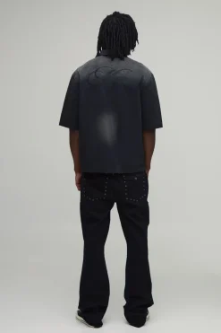 Chemise Oversize Homme En Sergé Lavé À Motifs Ornementaux