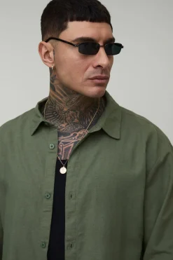 Chemise Oversize Longue En Mélange De Lin À Manches Longues Pour Homme Grand