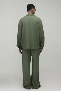 Chemise Oversize Longue En Mélange De Lin À Manches Longues Pour Homme Grand
