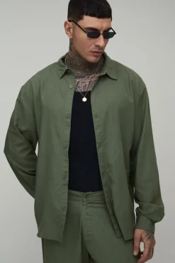 Chemise Oversize Longue En Mélange De Lin À Manches Longues Pour Homme Grand