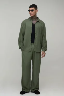 Chemise Oversize Longue En Mélange De Lin À Manches Longues Pour Homme Grand