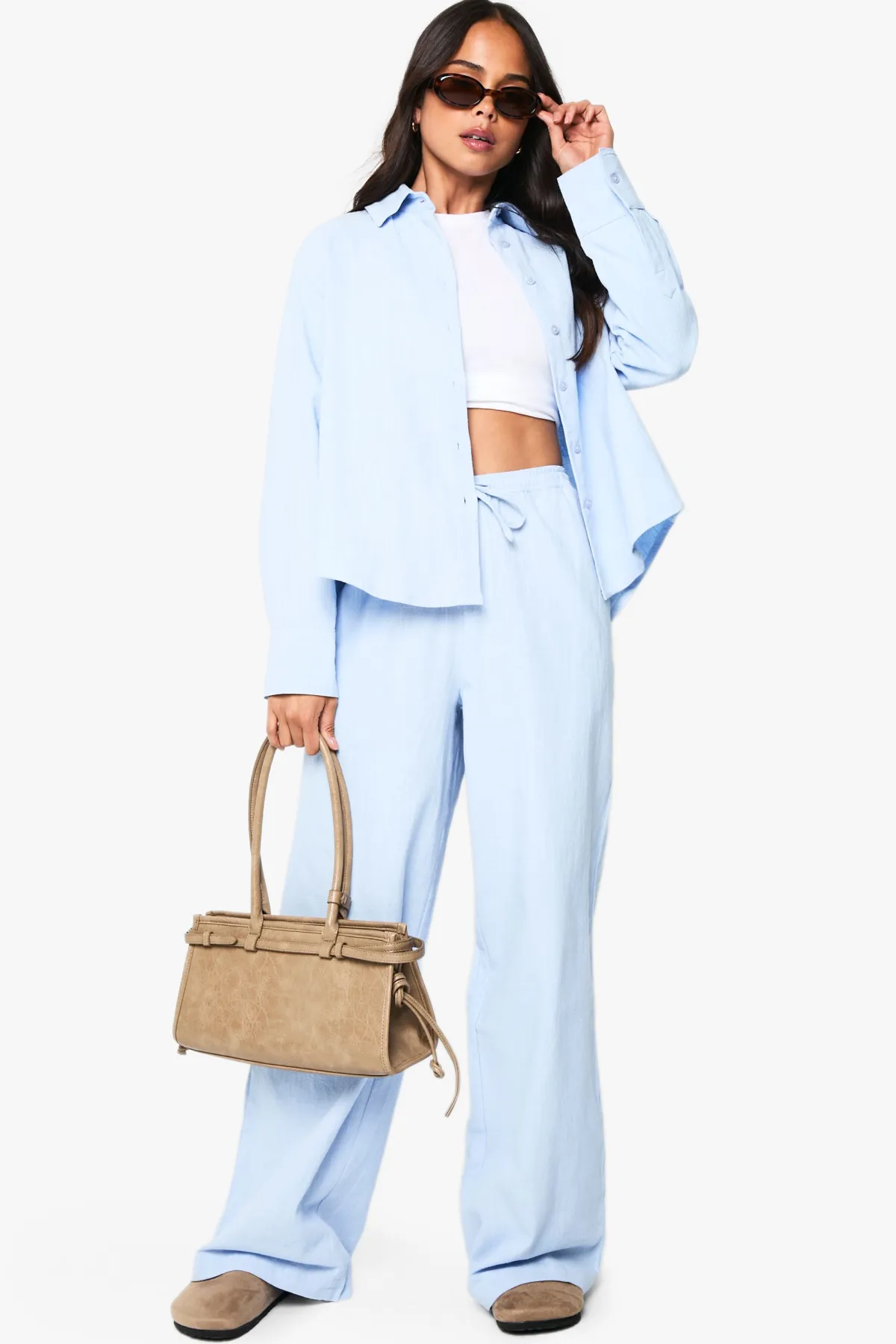 boohoo Chemise oversize look lin<Femme Tops