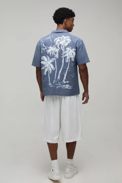 Chemise Oversize À Manches Courtes Imprimé Palmiers Contrastant