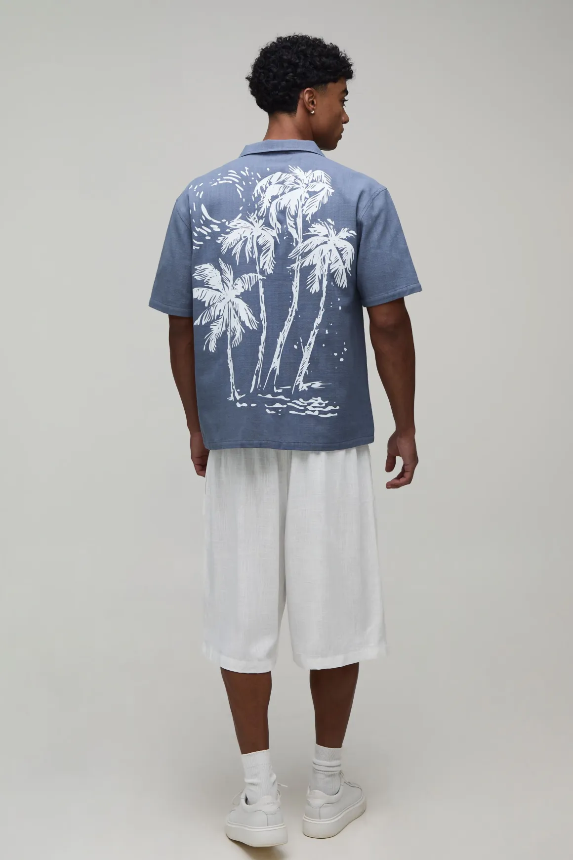Chemise Oversize À Manches Courtes Imprimé Palmiers Contrastant