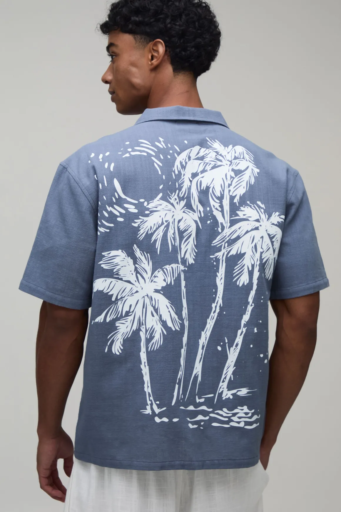 Chemise Oversize À Manches Courtes Imprimé Palmiers Contrastant