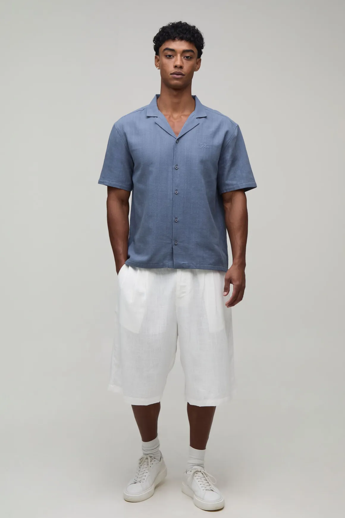 Chemise Oversize À Manches Courtes Imprimé Palmiers Contrastant