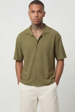 Chemise Oversize À Manches Courtes Côtelée Col À Revers