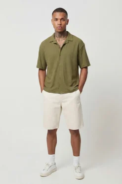 Chemise Oversize À Manches Courtes Côtelée Col À Revers