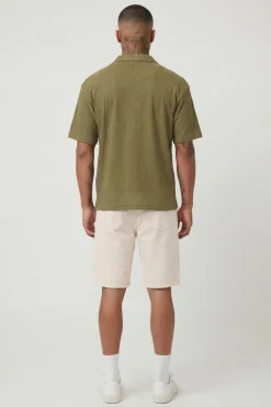 Chemise Oversize À Manches Courtes Côtelée Col À Revers