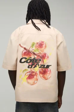 boohooMAN Chemise Oversize À Manches Courtes Imprimé Pomme<Homme Chemises Grande Taille|Chemises