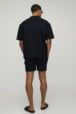 boohooMAN Chemise oversize à manches courtes stretch motif diamant & Ensemble short<Homme Ensembles