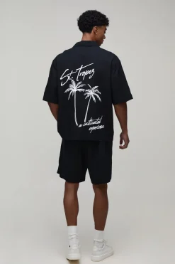 Chemise Oversize À Manches Courtes Imprimé Palmiers