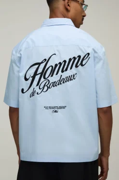 boohooMAN Chemise Oversize À Manches Courtes Avec Broderie Au Dos<Homme Chemises Grande Taille|Chemises