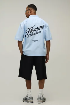 boohooMAN Chemise Oversize À Manches Courtes Avec Broderie Au Dos<Homme Chemises Grande Taille|Chemises