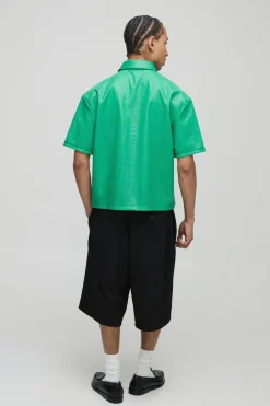 Chemise oversize à manches courtes, coupe boxy, en maille synthétique